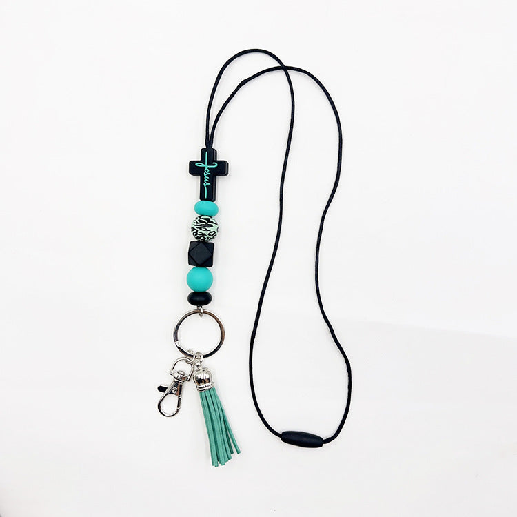 Wholesale Cross Silicone Bead Hanging Rope Certificate Keychain